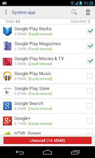 System app uninstaller Screenshot