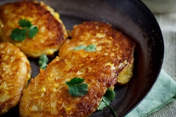 Cheesy Corn Cakes with Spicy Avocado Salsa