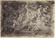 Fotoreproductie van een tekening van Rafaël, leerlingen tijdens college