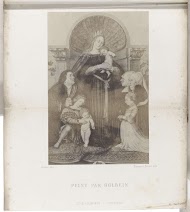 Fotoreproductie van een gravure naar een schilderij van de Madonna door Holbein