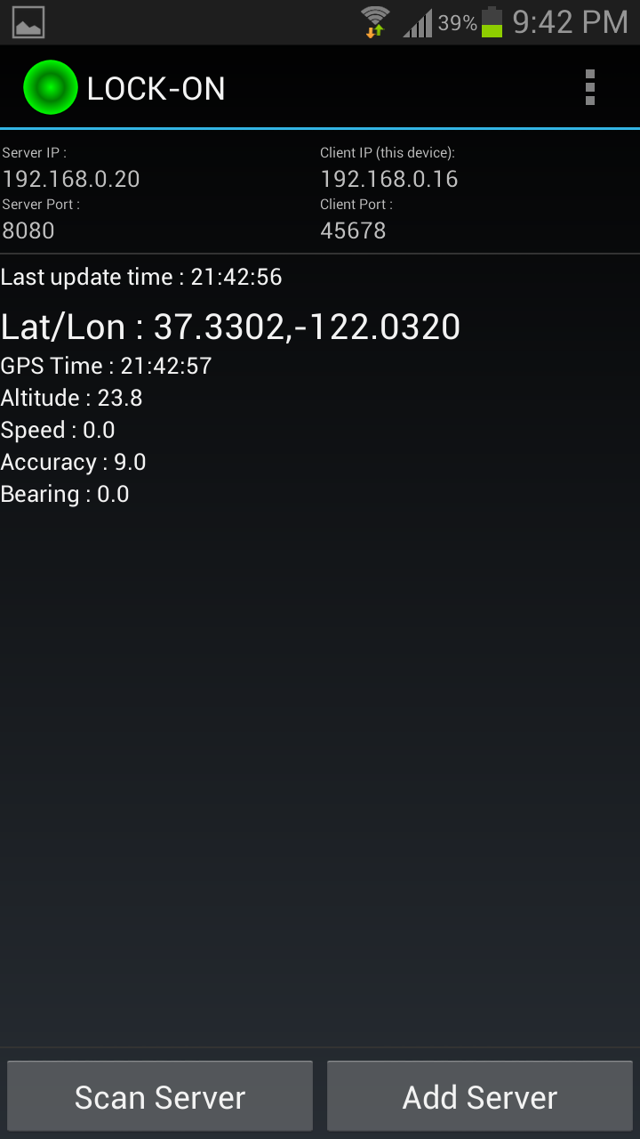 GPS Tether Client+ Screen 1