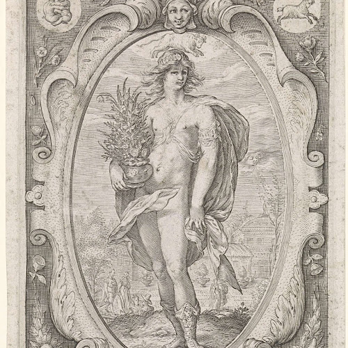 Personificatie van de lente (ver), Jacob Matham, 1588 1602 Rijksmuseum