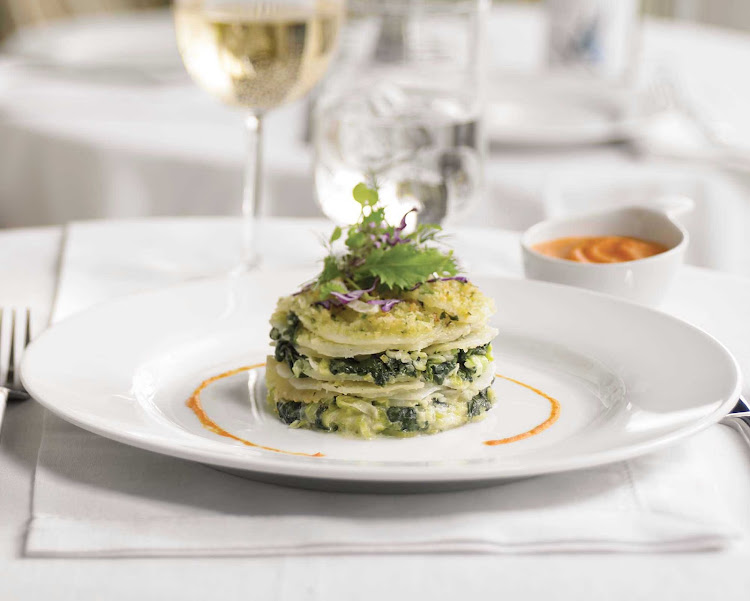 Potato Leek and Spinach Tower, available from the kitchen of your Royal Caribbean ship. 