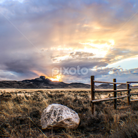 Heart Mountain Sunset by Stacey Atkinson - Landscapes Sunsets & Sunrises