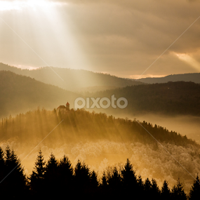 Afternoon rays over church by Ian Middleton - Landscapes Mountains & Hills