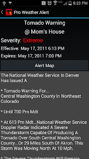 weather alert pro screen shot showing tornado warning