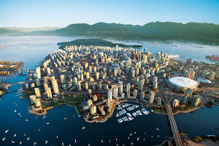 A birds-eye view of Vancouver, British Columbia, on a beautiful morning.