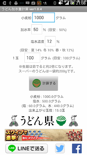 うどん加水量計算