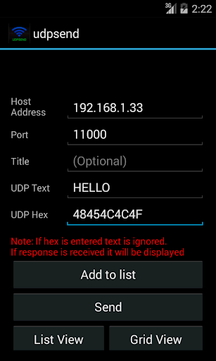 UDP Send Text Hex