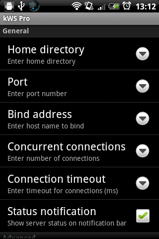 kWS Pro (Android Web Server) Screen 2