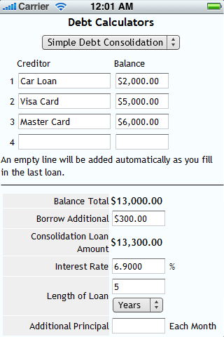 Debt Calculators Screen 3