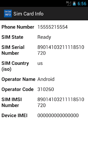 SIM information