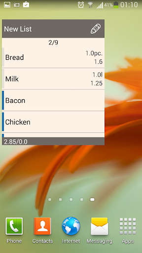 Shopping list Widget