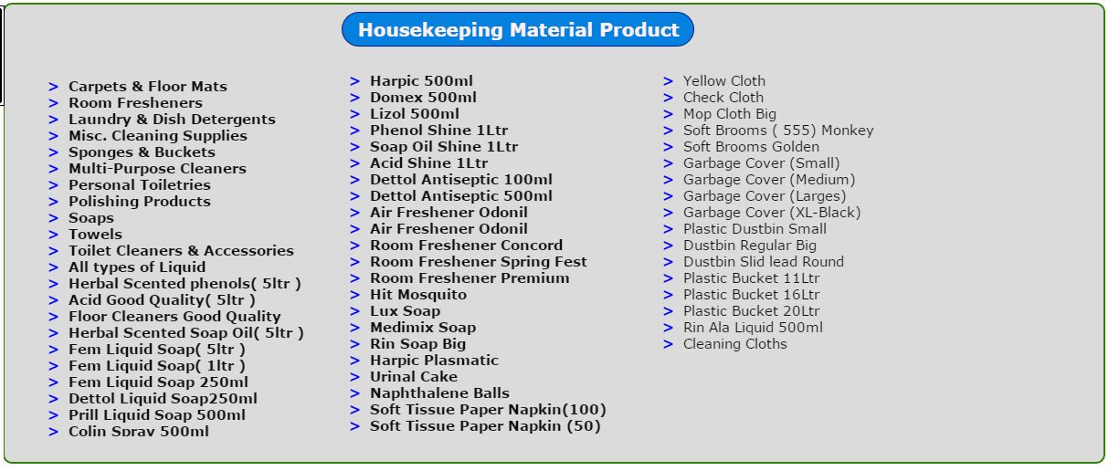 Housekeeping 2024 material list