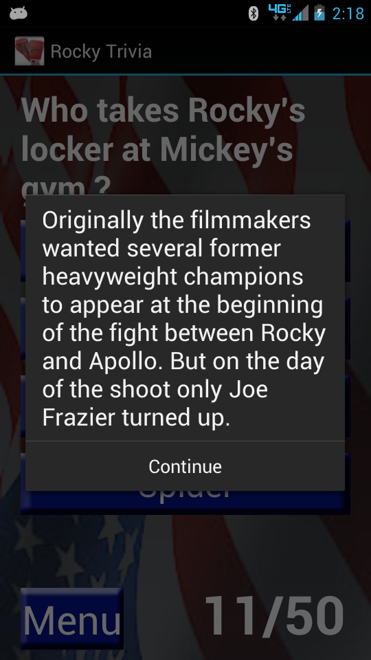 Rocky Trivia Screen 3