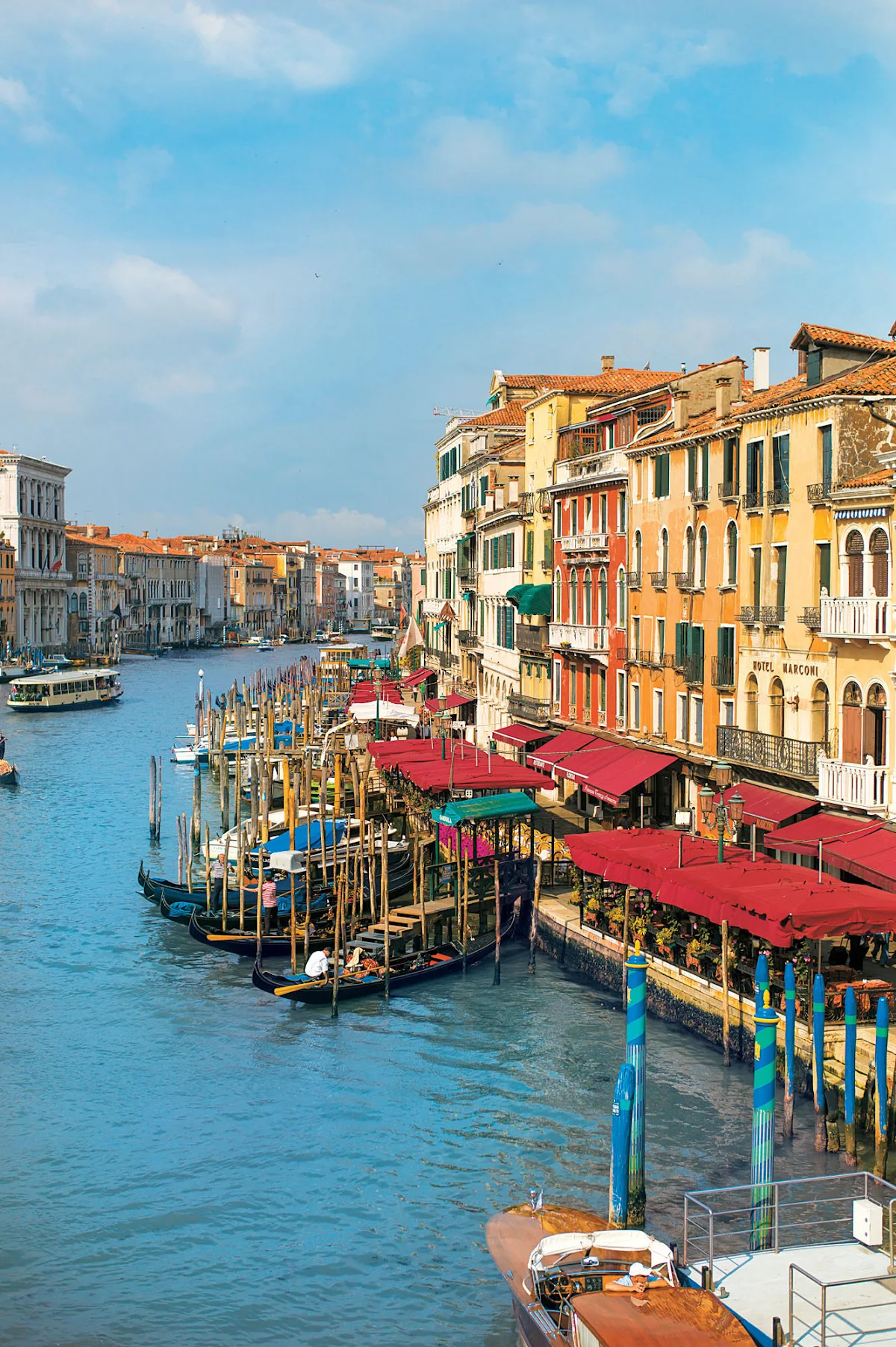 Venice-waterfront - Cafés, hotels and homes along the Grand Canal of Venice, one of the memorable stops aboard a Tere Moana cruise.