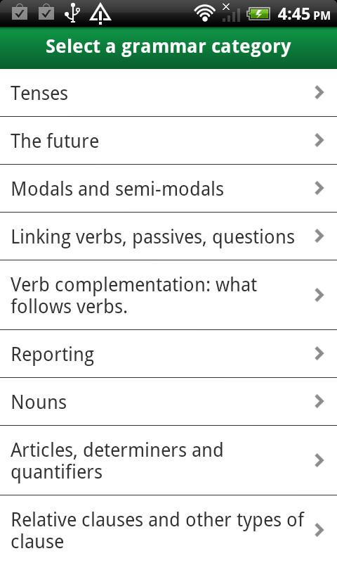 Android application Advanced Grammar Activities screenshort