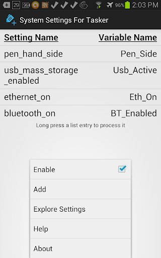 System Settings for Tasker