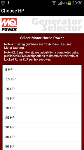 MQ POWER Generator Selector