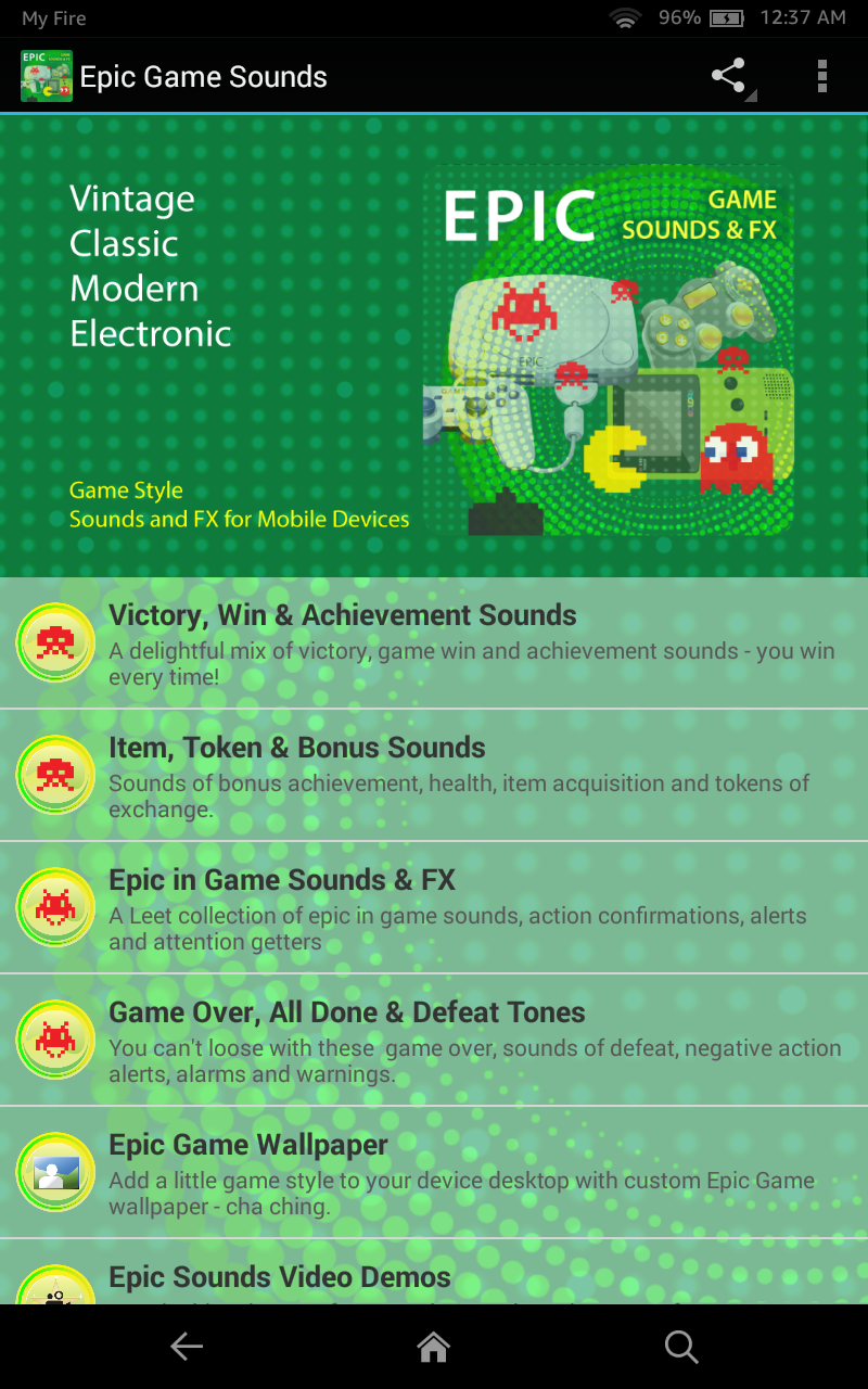 Epic Game Sounds Screen 1