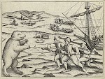 Bemanning in gevecht met ijsberen. Naar Gerrit de Veer, 1598
