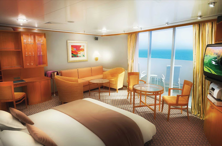 Relax in style with private balconies and comfortable beds and sofas in the Penthouse aboard Norwegian Sky.