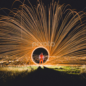 Playing with Fire over the city  by Marius Neag - Abstract Light Painting