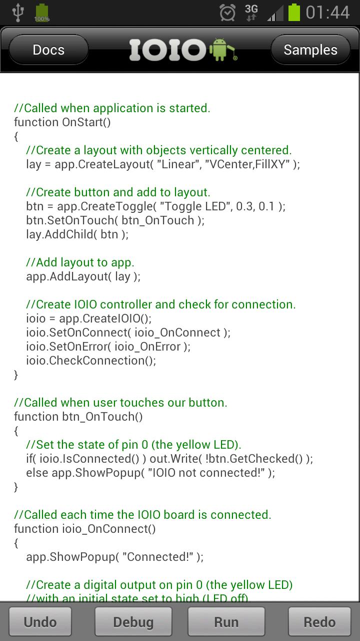 IOIO Script - Easy Programming Screen 2