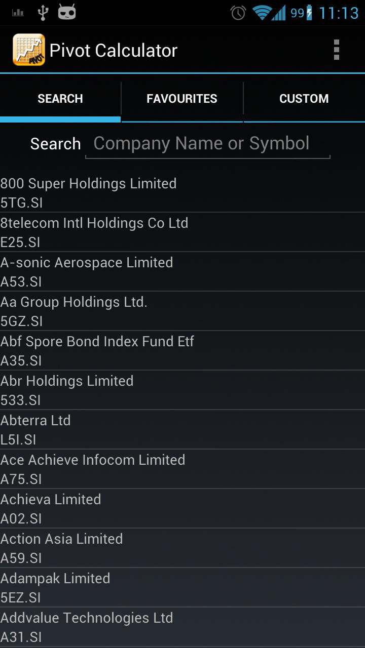 Pivot Calculator Screen 1
