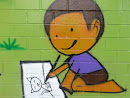 Boy Drawing Cat Mural