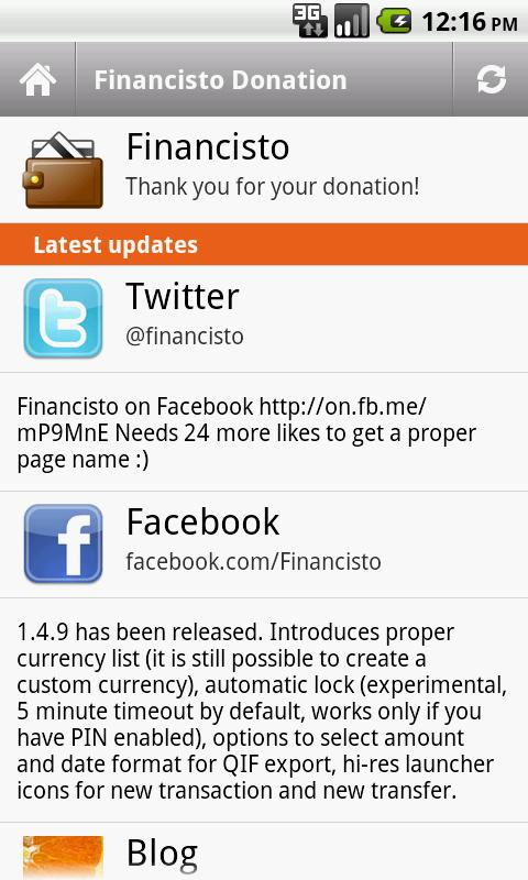 Android application Financisto Donation screenshort