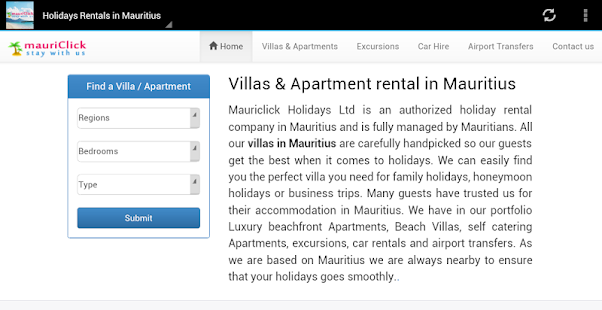 Holidays Rentals in Mauritius Screenshots 0