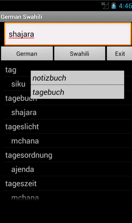 Android application German Swahili Dictionary screenshort