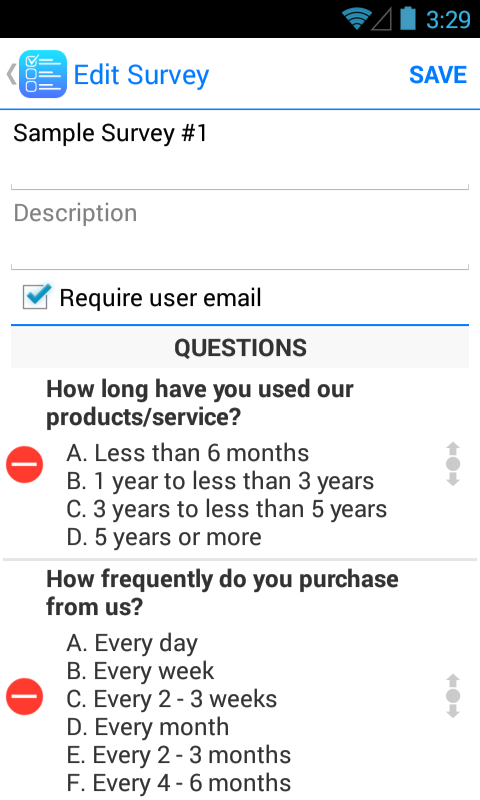   Survey App Lite (ekrano kopija) 