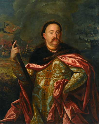 Portrait of John III Sobieski with the battle at the background