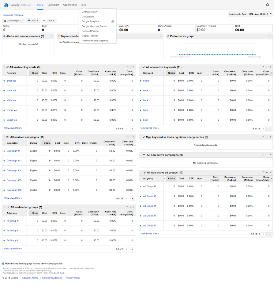 Tools and analysis tab
